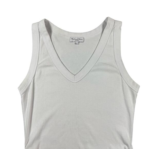 Michael Stars Women's Blanche White V-Neck Ribbed Tank Ruchced Sides - Size XL - Picture 3 of 9